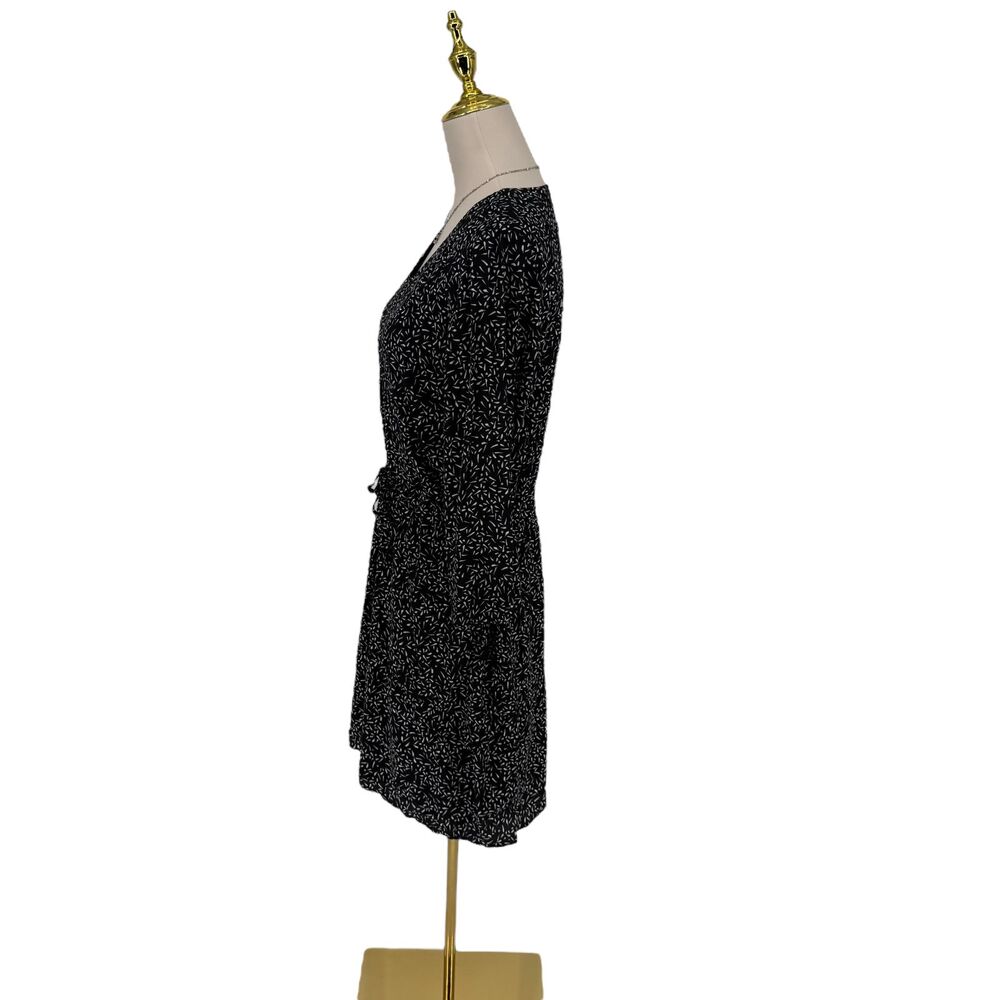 Garnet Hill Dress 4 Black White V Neck Tie Waist Boho Pockets 3/4 Sleeve Casual - Picture 8 of 15